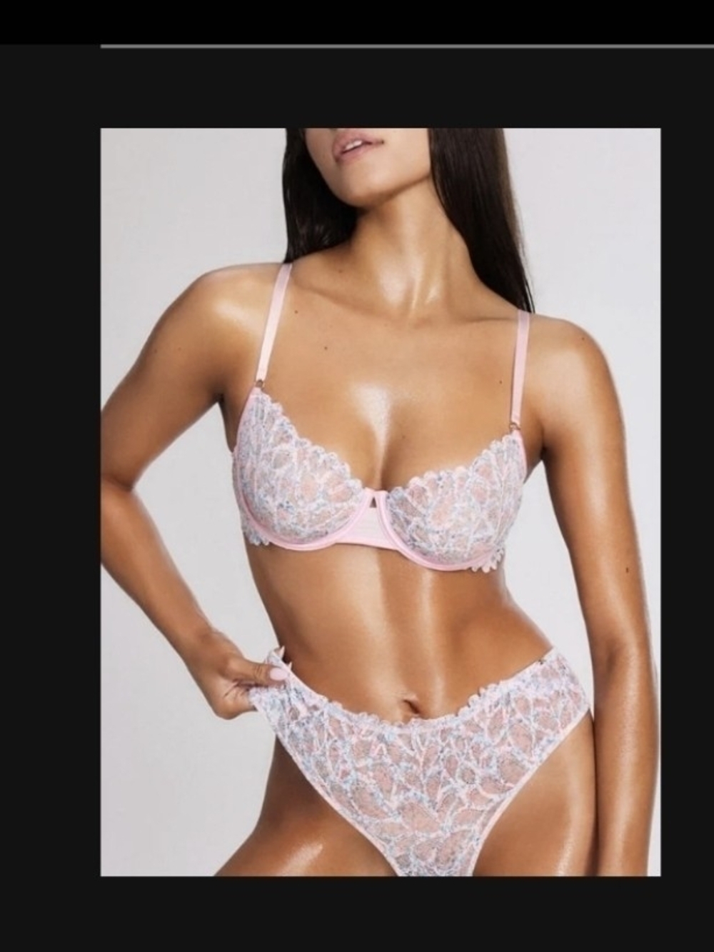 SET Savage X Fenty Sheer Pink Lace Underwire Bra & Matching Briefs